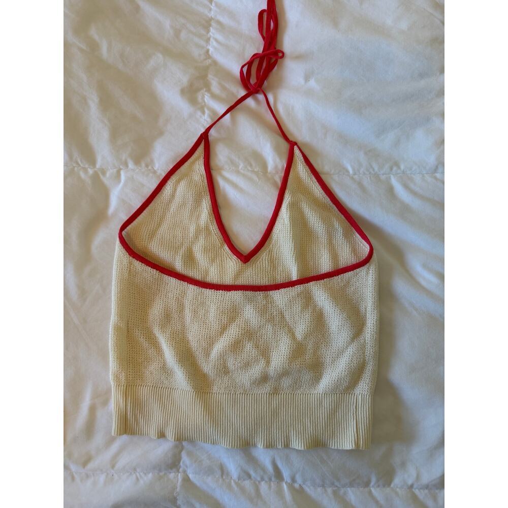 Free People Out And About Solid Halter Top Tofu Combo Cream and Red Size S - Picture 8 of 10